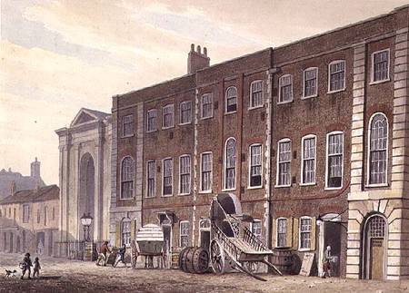 Watercolour of Lincoln's Inn Fields Theatre, now incorporated in the Royal College of Surgeons after its demolition in 1848. Guildhall Library.